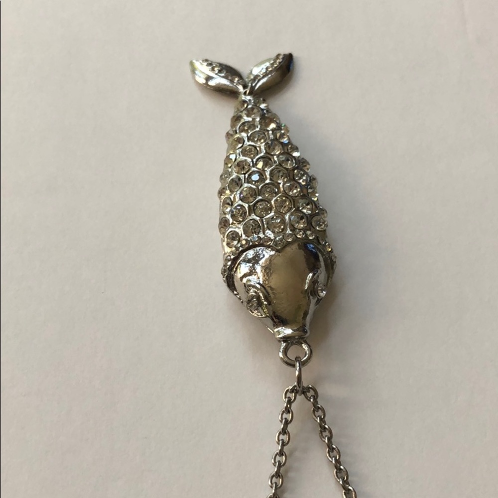 Rhinestone Fish Long Pendant Necklace